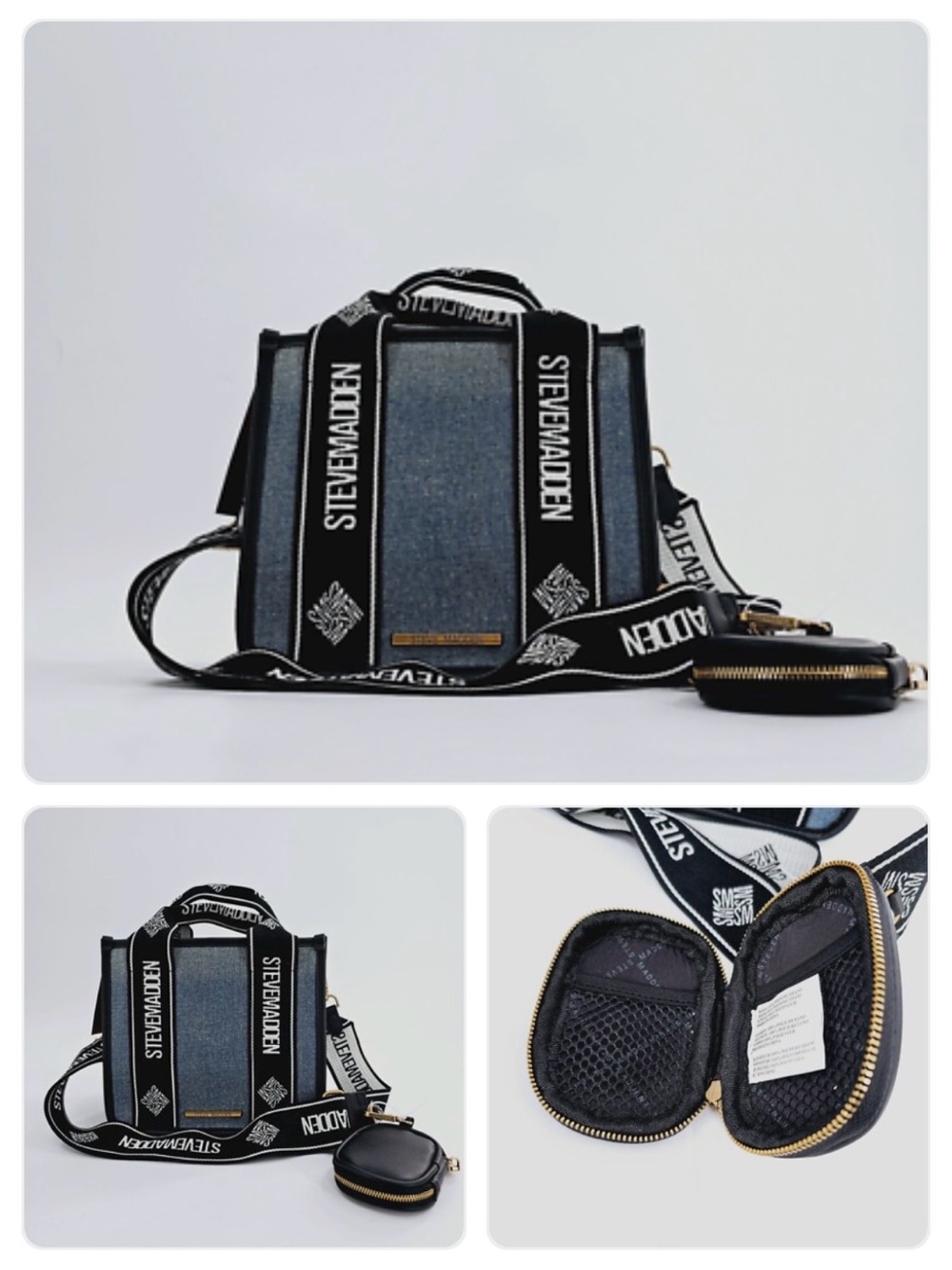 Steve Madden Denim Tote/Messenger Crossbody with Logo Strap